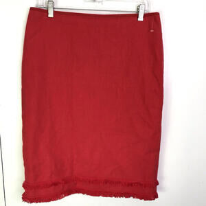 Ann Taylor Skirt Womens Size 8 Red Fringe Pencil Career Statement Office